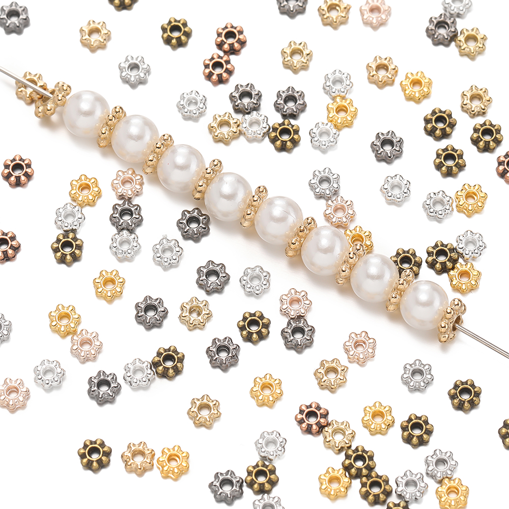 Flower Supply - 200Pcs 4/6mm Alloy Snowflake Bead Flower